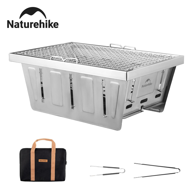 Camp Grill Portable Folding - Naturehike キャンプ用チャコールグリル IGTテーブル用 ポータブル折りたたみ式バーベキューグリル トング付き アウトドア車載調理用BBQラック