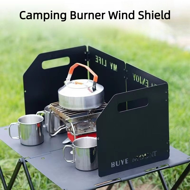 Camping Cooking Appliances - キャンプ用ストーブ風防 4つ折り風よけ ポータブル折りたたみ式ストーブガード アウトドア調理用 高耐久性炭素鋼製風防