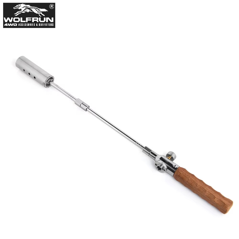 Camping Cooking Handle - 取り外し可能な3段階調整式フレームトーチ、ポータブル木製ハンドル付きプロパンバーナー、キャンプ、バーベキュー、溶接、屋外調理用