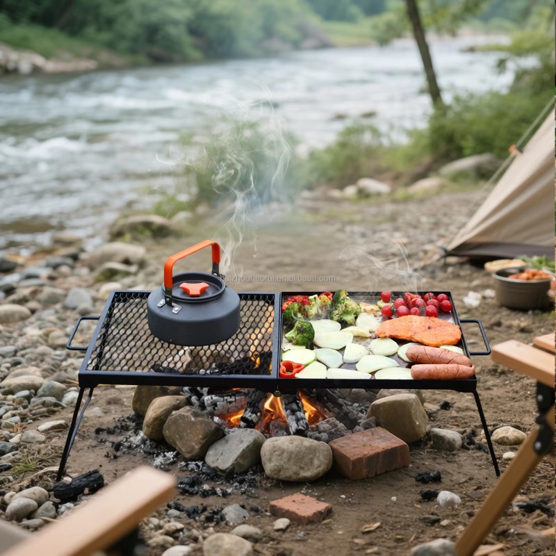 Camping Cooking Over Fire - ポータブル屋外キャンプ用調理グリル、焚き火台用折りたたみ式キャンプファイヤーBBQグリル
