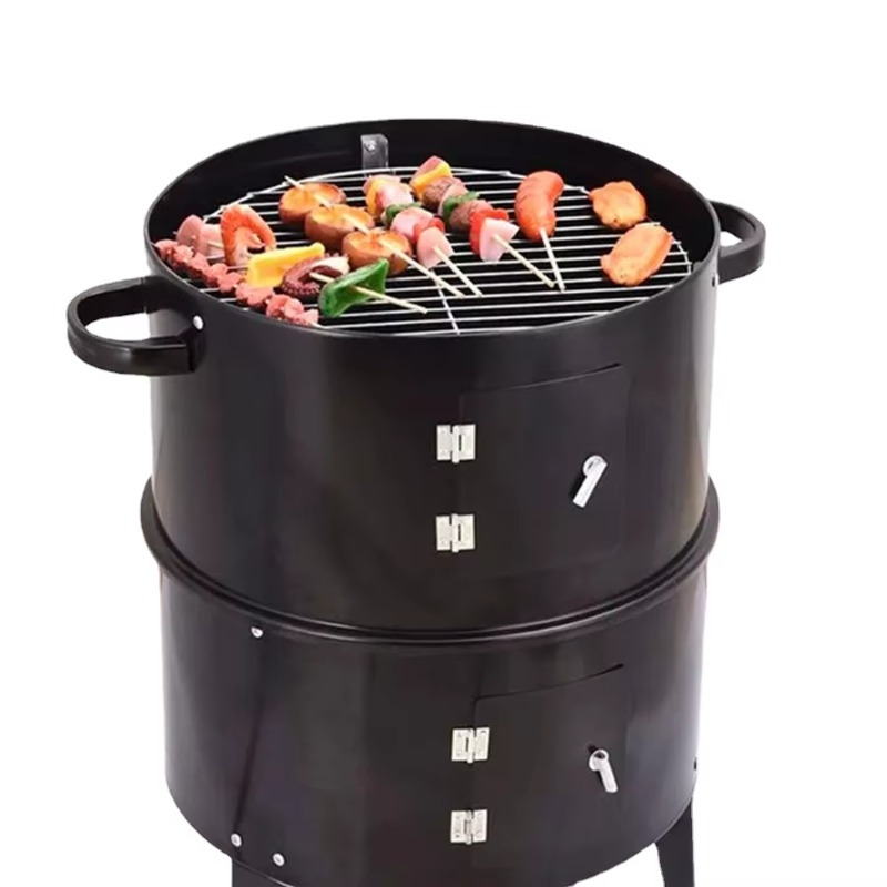 Camping Double Cooking Stove - g3BBQグリル ラウンドチャコールストーブ アウトドアベーコン ポータブル 3 in