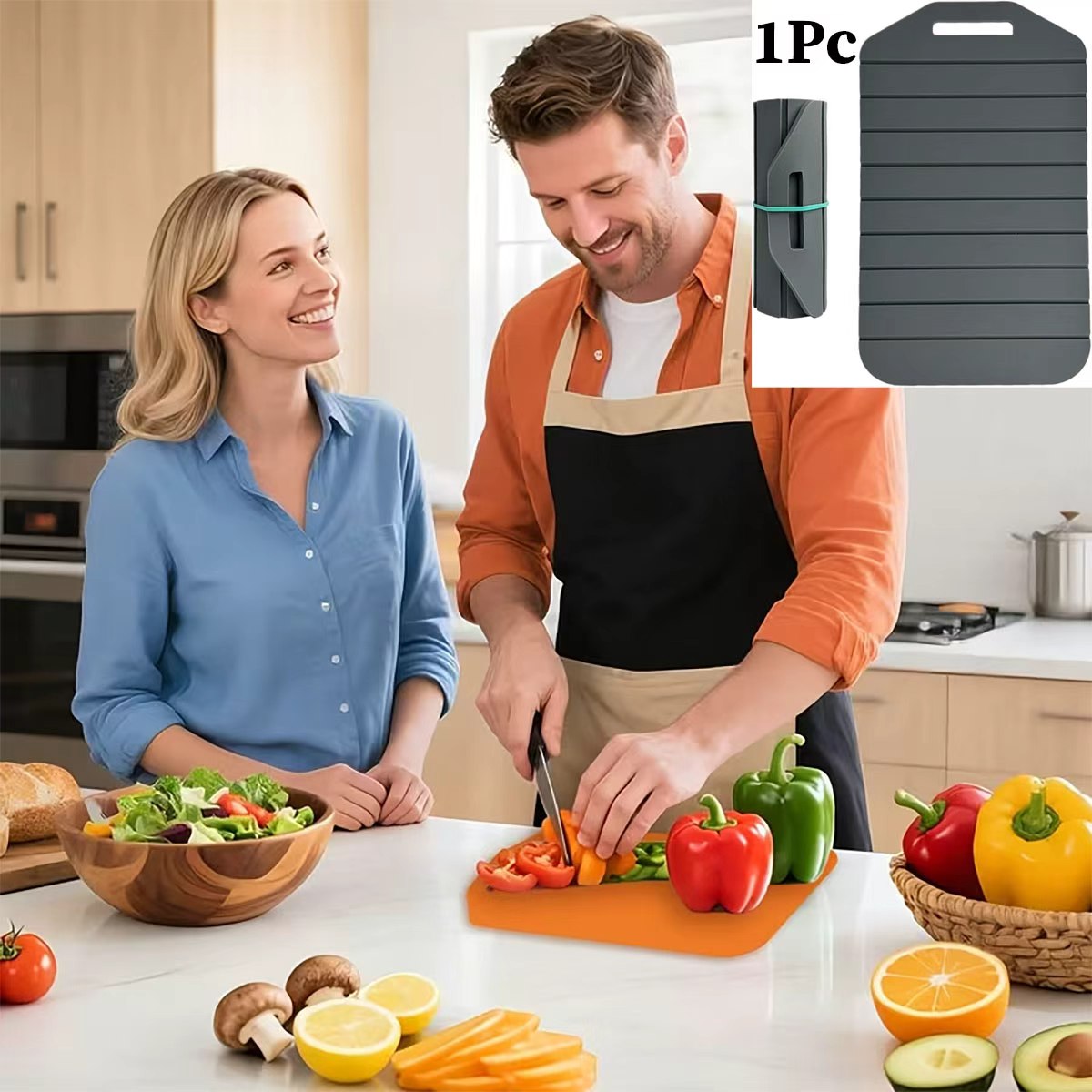 Camping Cooking Easy - 1個入り折りたたみ式シリコン製カッティングボード、大型12インチ（30.5cm）キッチンカッティングマット、軽量で省スペース設計、食品の準備に便利、コンパクトな構造、肉、RV料理、アウトドア、ピクニック、キャンプに最適 - モデルM-L選択