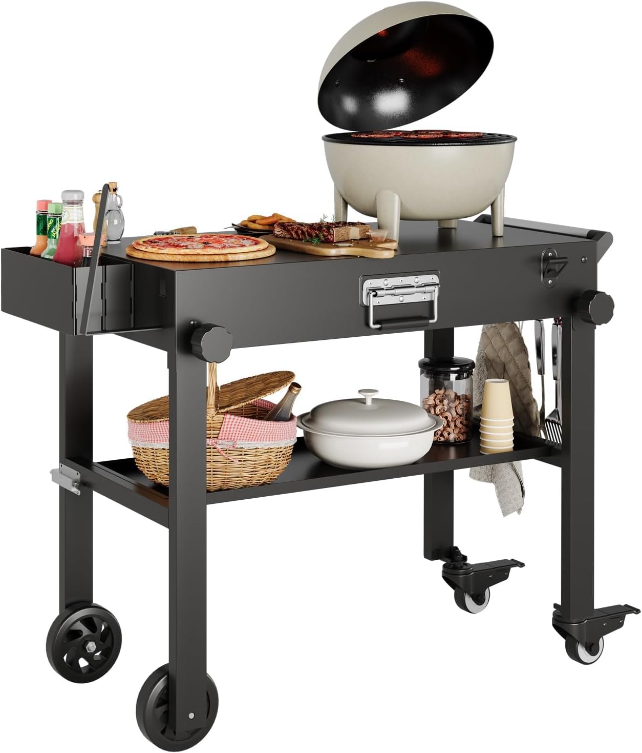Camp Grill Portable Folding - Tacleekii ポータブルグリルカート（ブラックストーングリドル用）、折りたたみ式屋外BBQトロリー（ロック付きホイール付き）、ステンレス製テーブルトップ（17インチおよび22インチグリドル対応）、キャンプ、RV、ファーマーズマーケット、ケータリングに最適