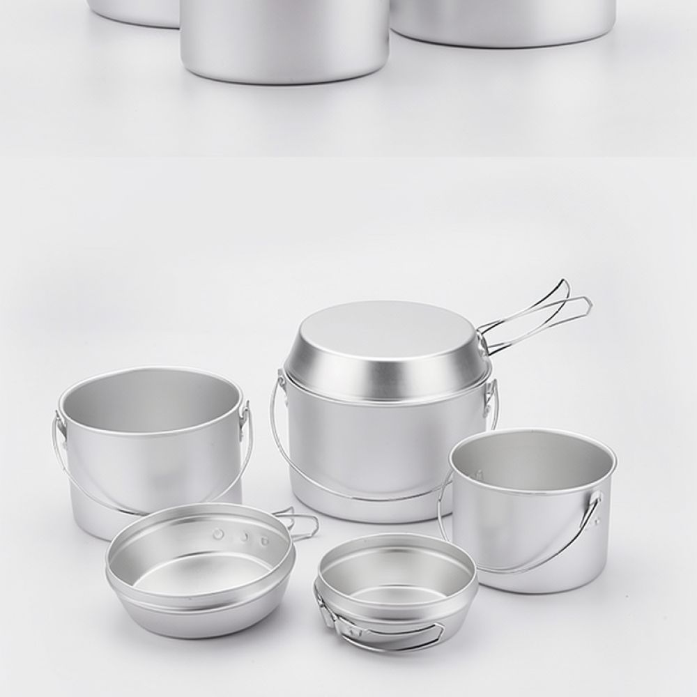 Camping Cooking Set Compact - For For Starck キャンプ用アルミ製鍋セット。持ち運び可能なアウトドア用、ハイキングやピクニックに最適な調理器具。折りたたみ式の取っ手付き。