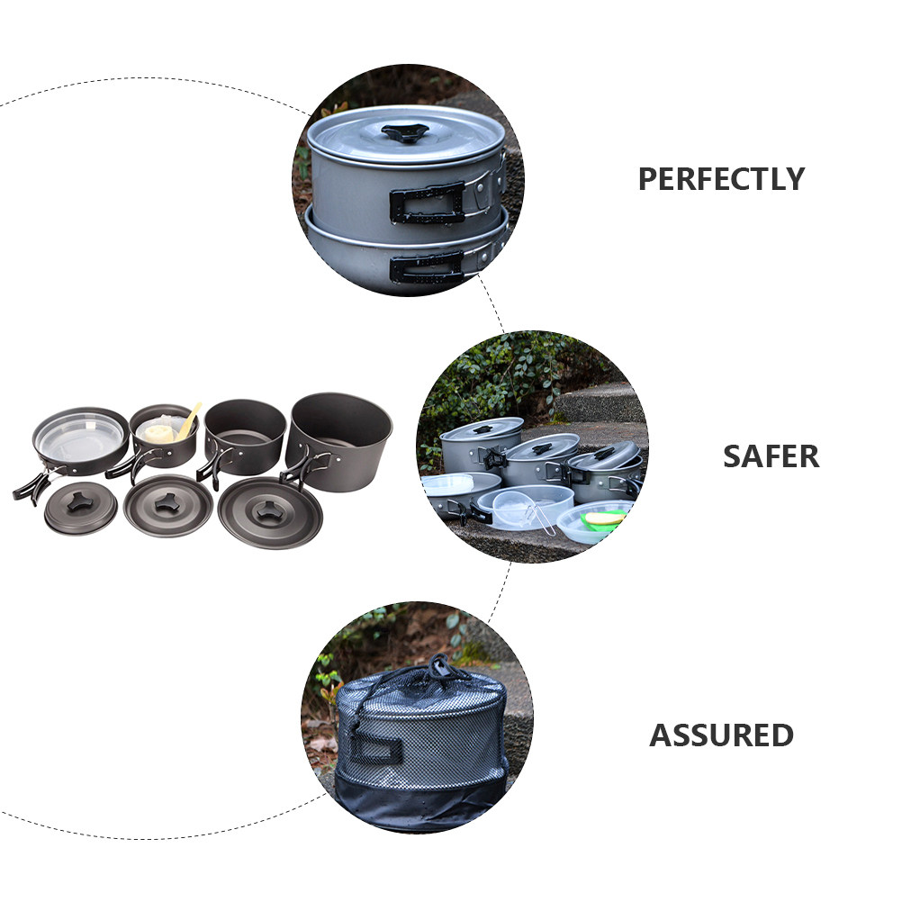 Camping Cooking Set Compact - 1 セットコンパクトキャンプ調理器具セット屋外調理器具ハイキングピクニックバックパッキング用 4-5 人用耐熱ハンドルエコ