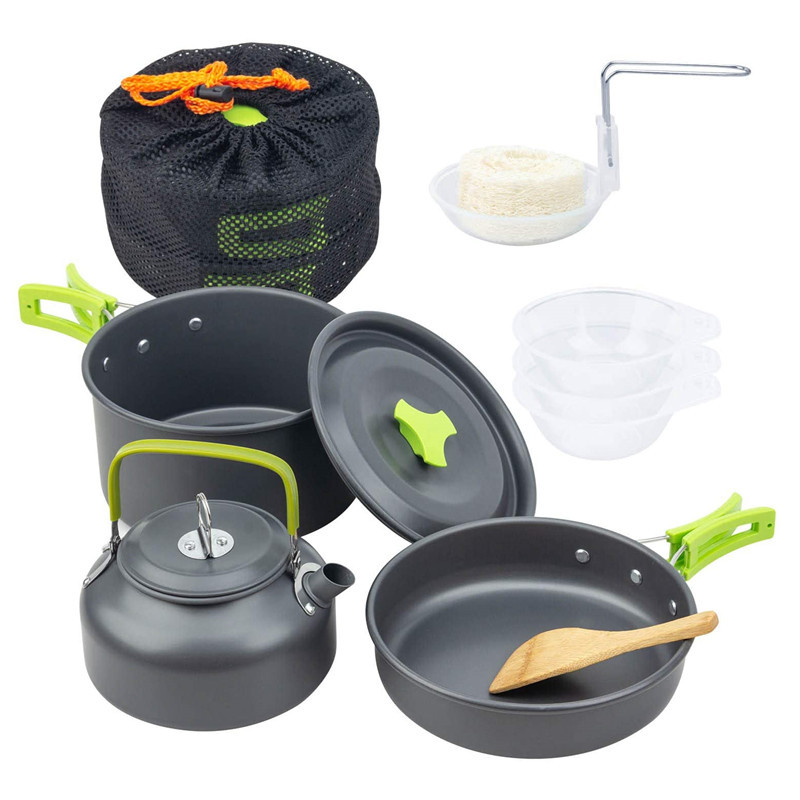 Camping Cooking Box Set - アウトドアキャンプ調理器具キットアルミ調理鍋セットウォーターケトルパン旅行ハイキングピクニック観光食器機器
