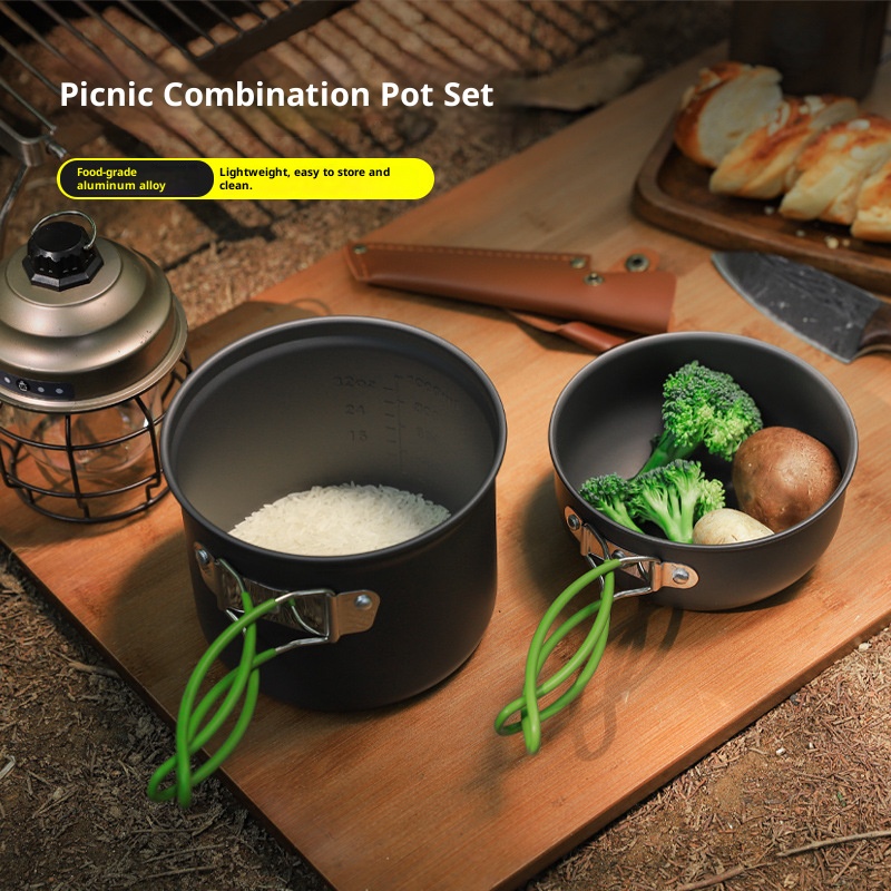 Camping Cooking Set Compact - キャンプ用調理器具セット、超軽量ノンスティックパン、携帯用コンパクトアウトドア調理ギア、ハイキングやピクニックに最適
