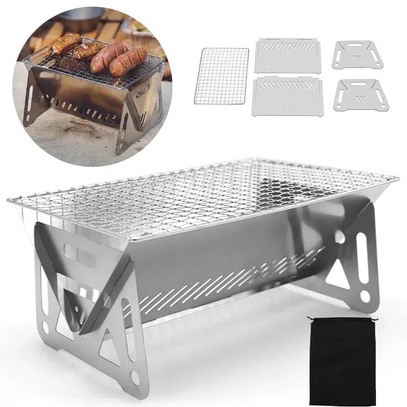 Charcoal Chimney Starter - ポータブル折りたたみ式バーベキューグリル暖房ストーブ 多機能キャンプ用BBQグリルラック ネット薪ストーブ ステンレス製BBQグリル