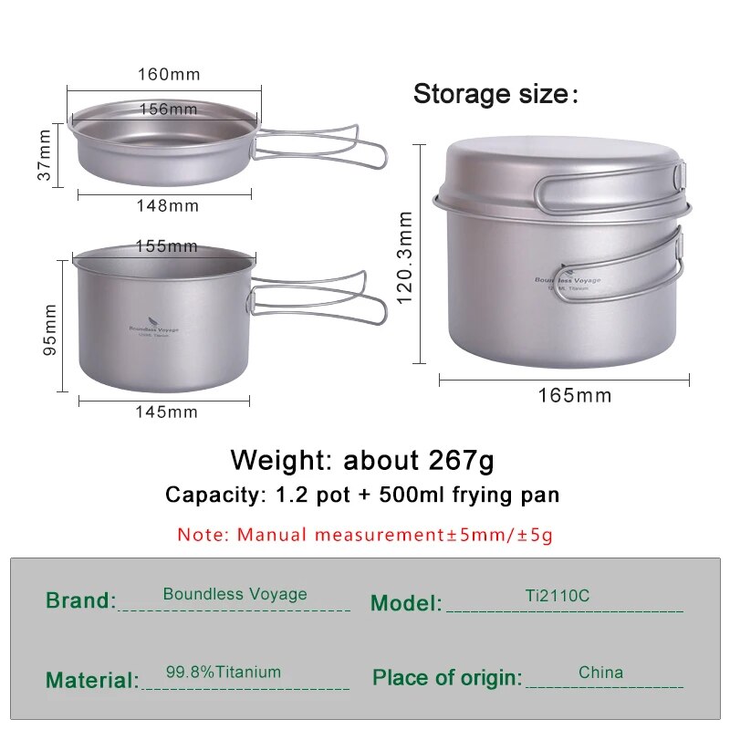 Boundless Voyage チタンポットパンセット 折 - Camping Cooking Set Compact のレビューと価格