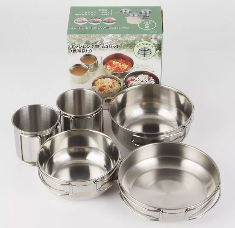 折りたたみ式5ピースカップキッチン鍋フライパンセット屋外調理 - Camping Cooking Box Set のレビューと価格
