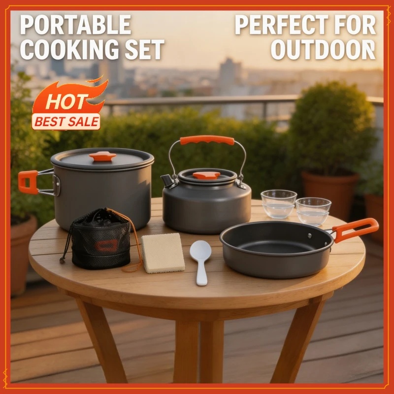 超軽量アルミ製キャンプ調理器具セット10点セット、ポットとケ - Camping Cooking Full Set のレビューと価格