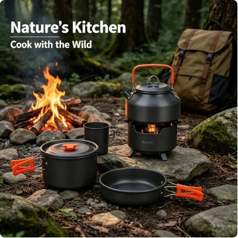 超軽量アルミ製キャンプ調理器具セット10点セット、ポットとケ - Camping Cooking Full Set のレビューと価格