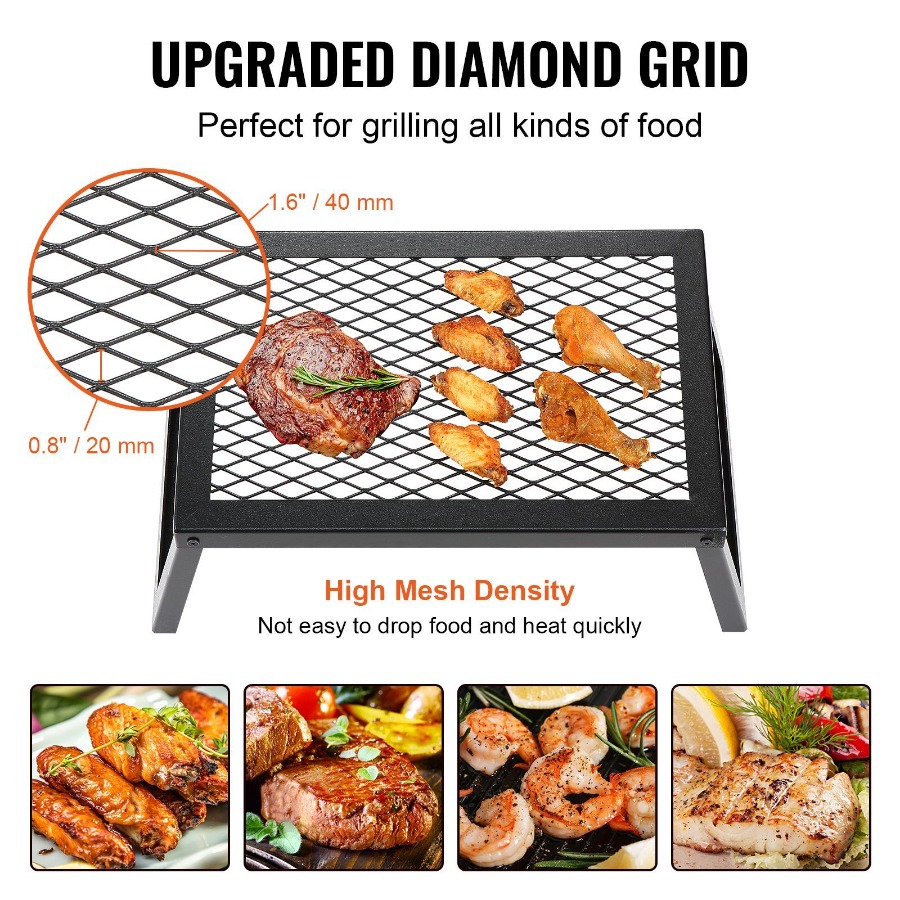 折りたたみ式キャンプファイヤーグリル、頑丈なスチールメッシュ - Camping Cooking Over Fire のレビューと価格