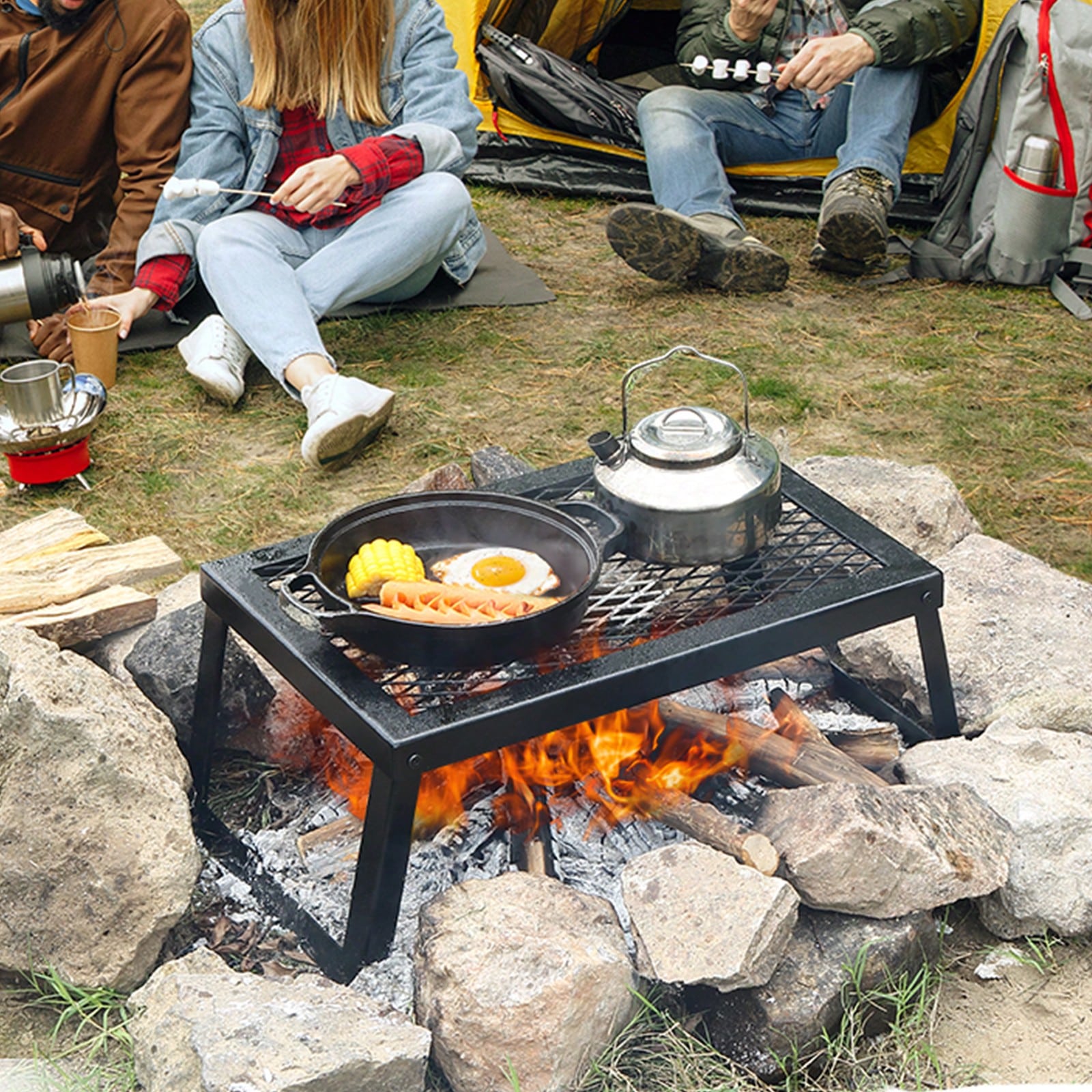 折りたたみ式/回転式キャンプファイヤーグリル、頑丈なスチール - Camping Cooking Over Fire のレビューと価格