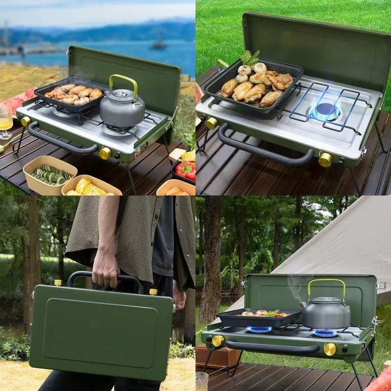 ポータブルダブルバーナー折りたたみ式キャンプストーブ、アウト - Camping Double Cooking Stove のレビューと価格