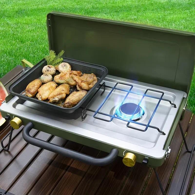 ポータブルダブルバーナー折りたたみ式キャンプストーブ、アウト - Camping Double Cooking Stove のレビューと価格