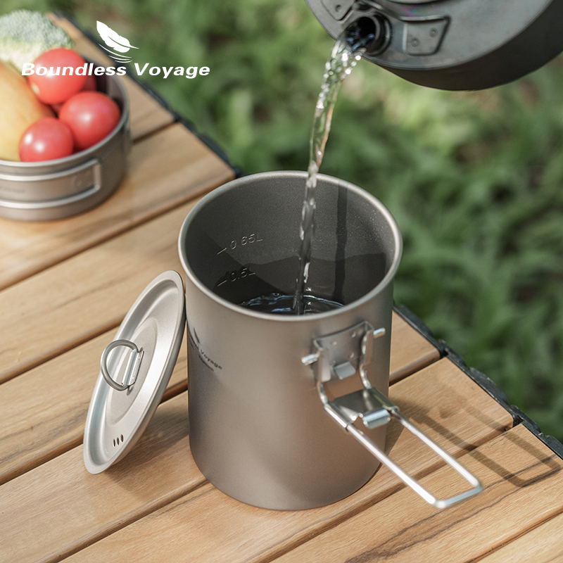 折りたたみハンドルと蓋付きの折りたたみ式キャンプ調理器具,ポ - Mess Kit Titanium のレビューと価格