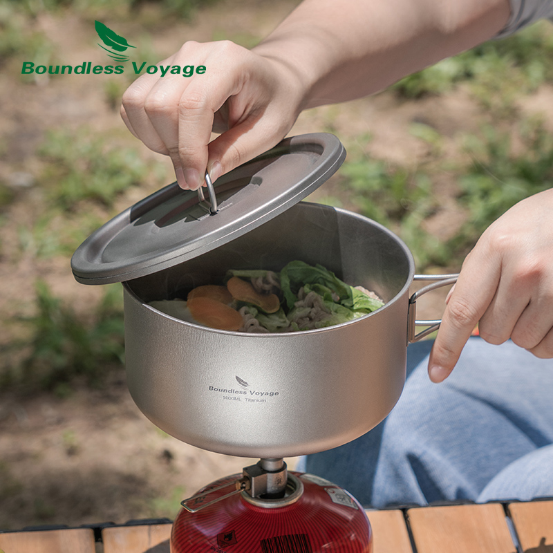 ふた付きのキャンプ用チタンポット,超軽量,屋外料理,単層,弁 - Camping Cooking Appliances のレビューと価格
