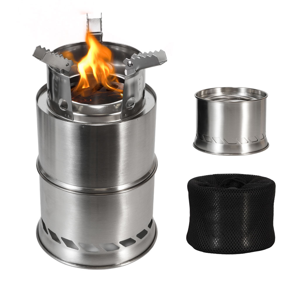 屋外キャンプ用ポータブル薪ストーブ ステンレス製二重層熱集約 - Camping Double Cooking Stove のレビューと価格