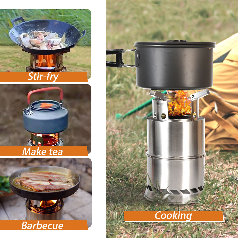 屋外キャンプ用ポータブル薪ストーブ ステンレス製二重層熱集約 - Camping Double Cooking Stove のレビューと価格