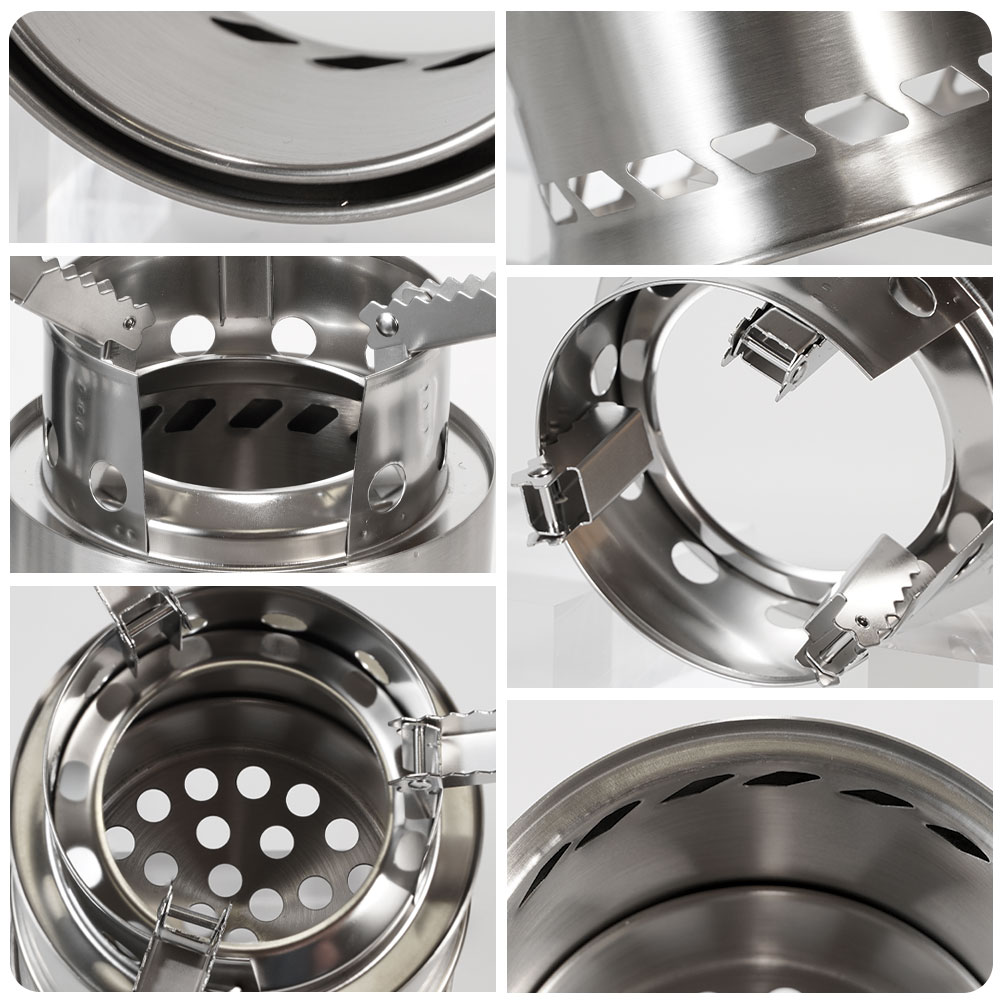 屋外キャンプ用ポータブル薪ストーブ ステンレス製二重層熱集約 - Camping Double Cooking Stove のレビューと価格