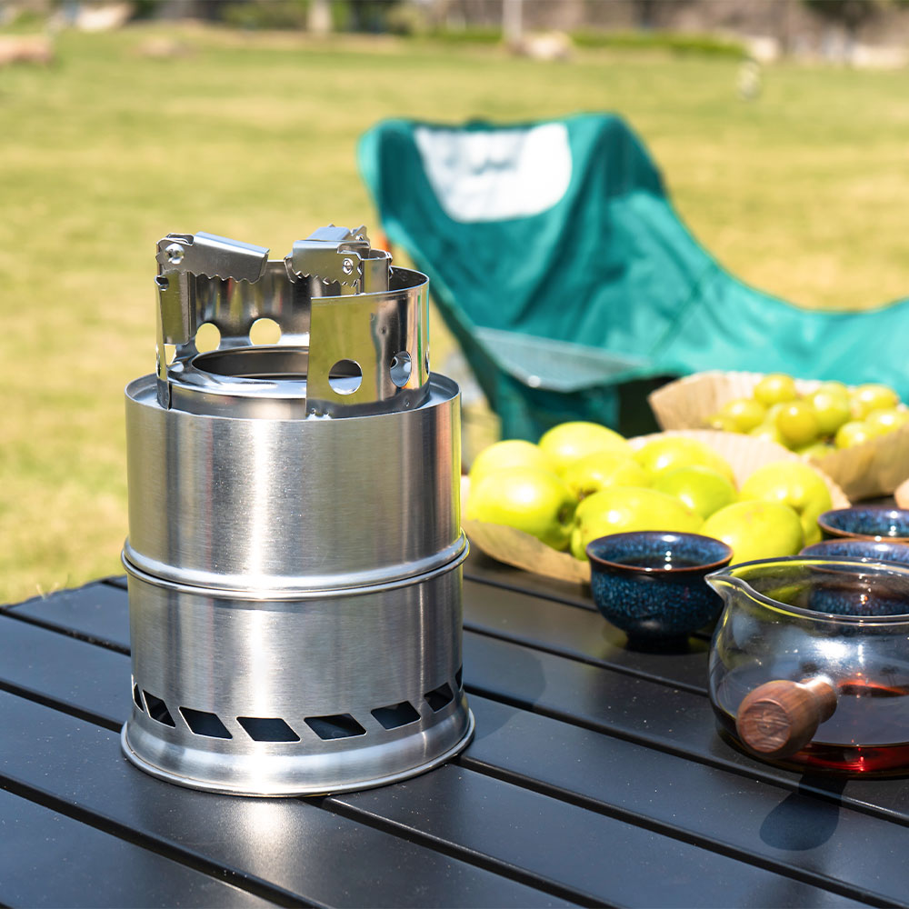 屋外キャンプ用ポータブル薪ストーブ ステンレス製二重層熱集約 - Camping Double Cooking Stove のレビューと価格