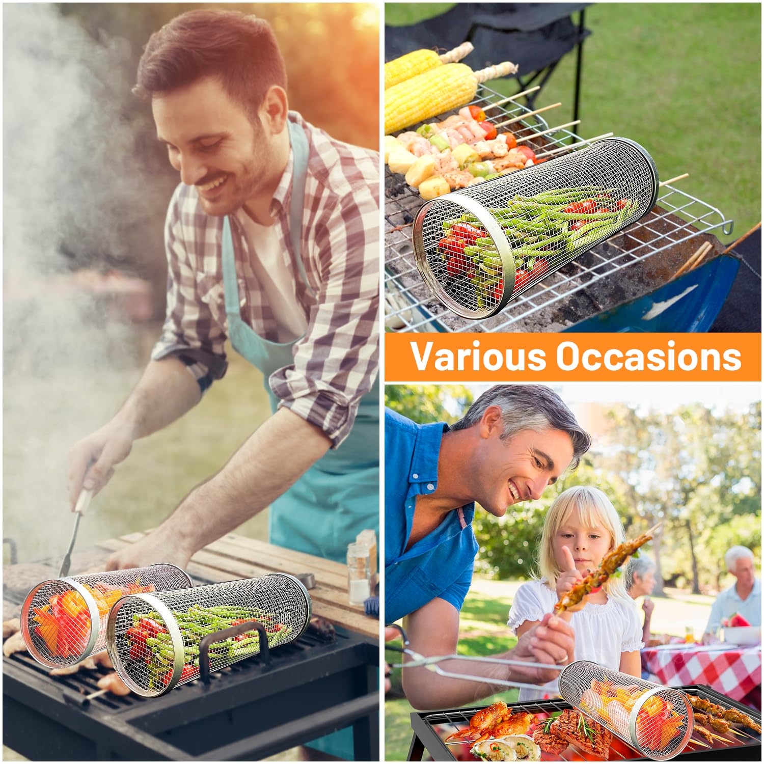 2 個ローリンググリルバスケット屋外グリル用ステンレススチー - Camping Cooking Full Set のレビューと価格