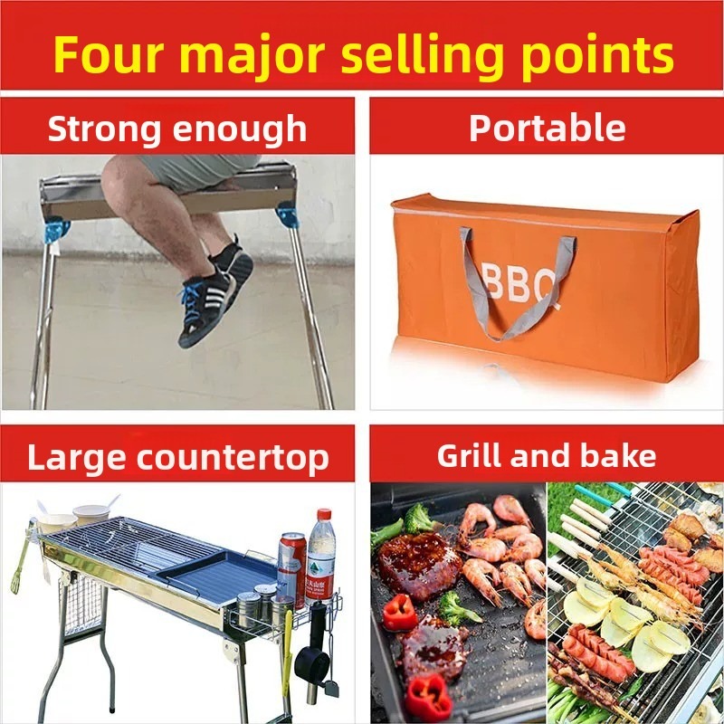 大型折りたたみ式炭火バーベキューグリル、屋外キャンプ用ストー - Camp Grill Portable Folding のレビューと価格