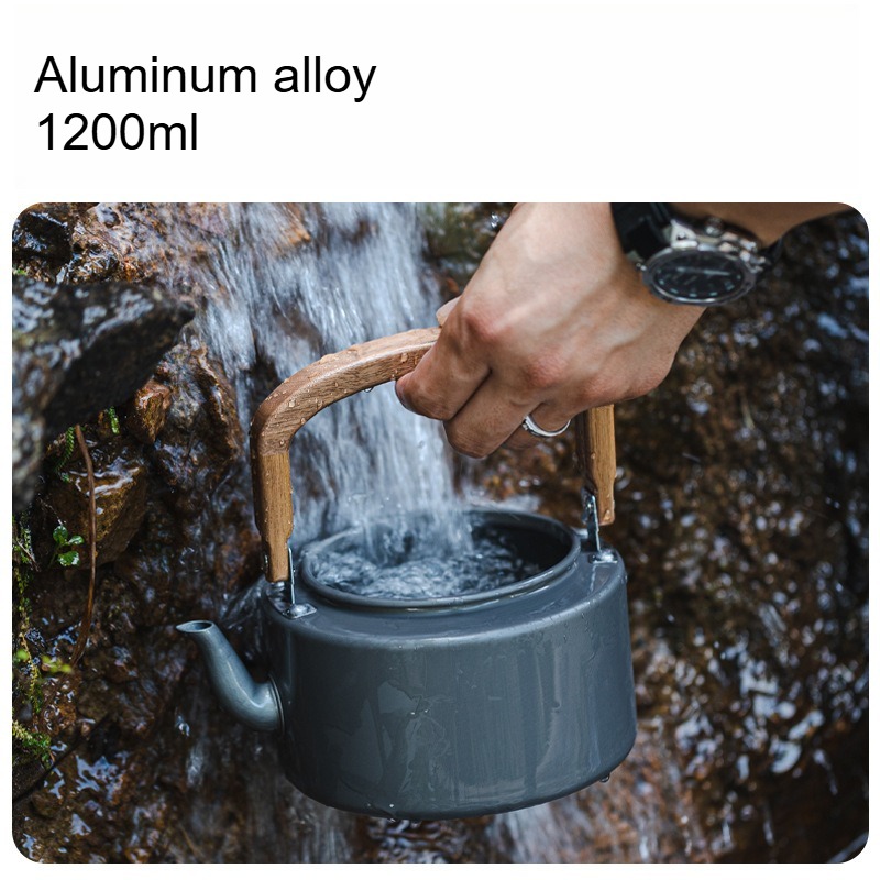 1.2L 軽量アルミニウム合金キャンプケトル 木製ハンドル付 - Camping Cooking Handle のレビューと価格