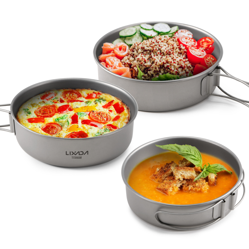 Lixada-超軽量チタンボウル、ディナーボウル、フライパン - Mess Kit Titanium のレビューと価格