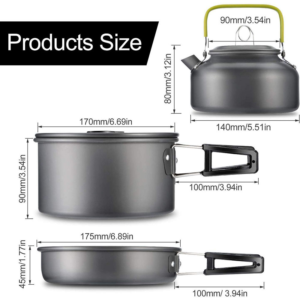 アルミ合金製のアウトドアキャンプ用調理器具セット、鍋にこびり - Camping Cooking Set Compact のレビューと価格