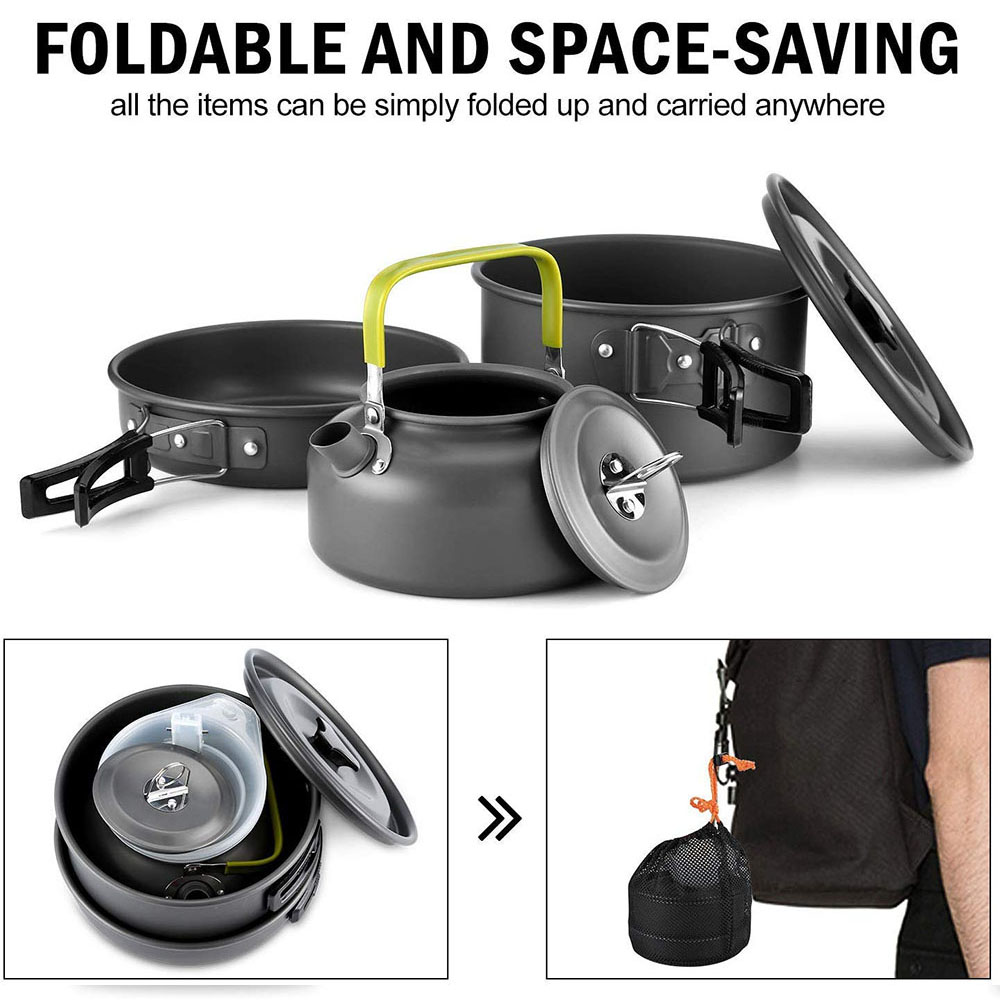 アルミ合金製のアウトドアキャンプ用調理器具セット、鍋にこびり - Camping Cooking Set Compact のレビューと価格