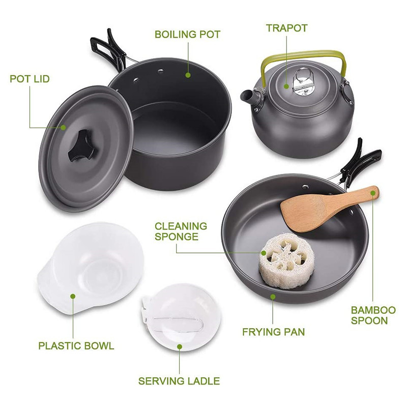 アウトドアキャンプ調理器具キットアルミ調理鍋セットウォーター - Camping Cooking Box Set のレビューと価格