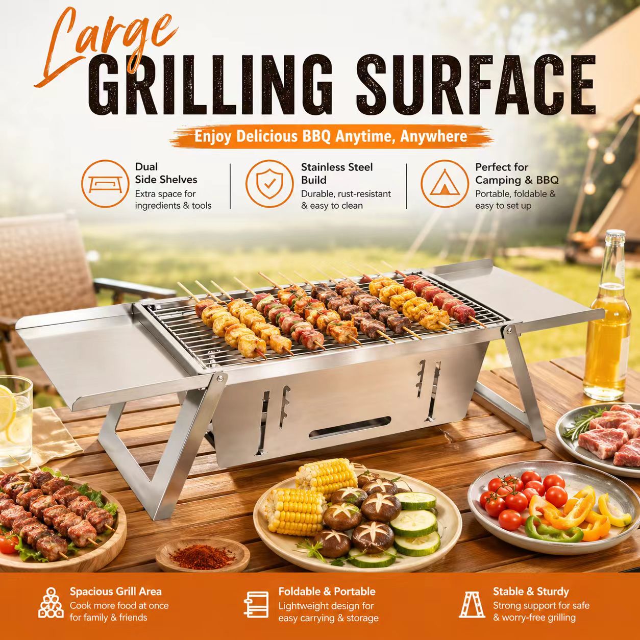 折りたたみ式ステンレス鋼炭火バーベキューグリルポータブル屋外 - Camp Grill Portable Folding のレビューと価格